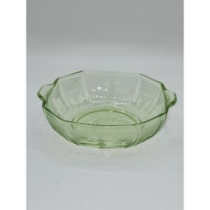 Anchor Hocking Princess Green Uranium Glass Handled Nappy Dish Octagonal 6"